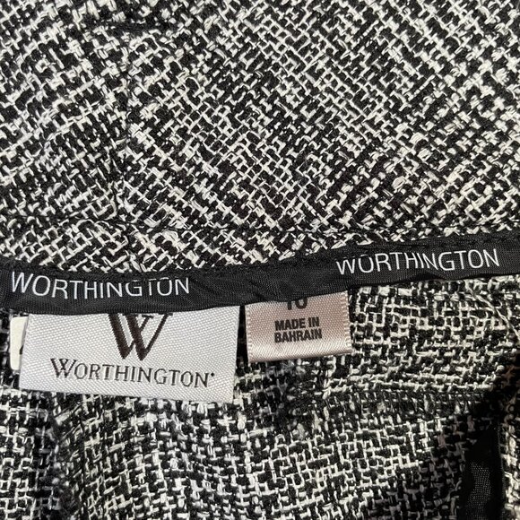 Worthington Wide Leg Plaid Tweed Trousers Black White Size 10 - Picture 10 of 11